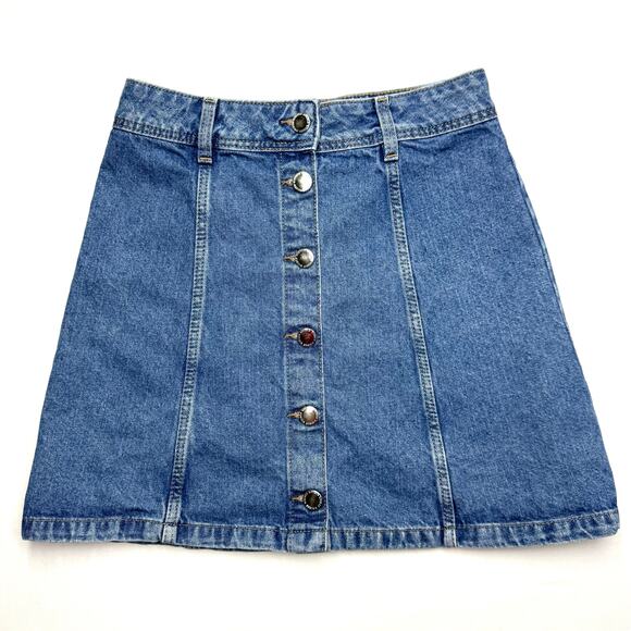 H&M Dresses & Skirts - H&M Divided Denim Mini Skirt Size 2 Blue Jean Button Front A-Line High Waisted